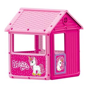 Casuta de joaca pentru copii, Dolu, unicorn roz, 125x100x104 cm