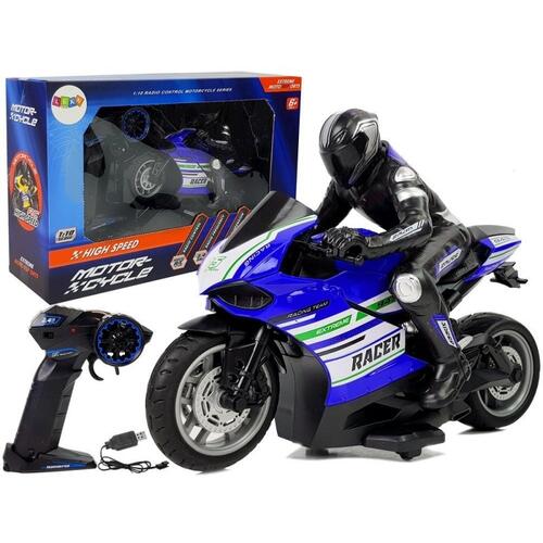 Motocicleta albastra RC sport, cu telecomanda 2.4G si 35m, LeanToys, 9072