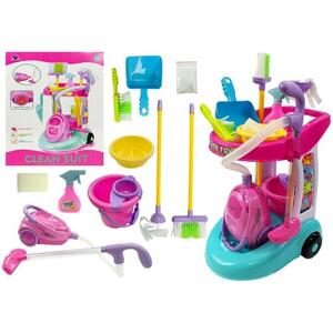 Set carucior de curatenie cu aspirator pentru copii, Cleaning Trolley, cu Accesorii de jucarie, Multicolor, LeanToys, 4827