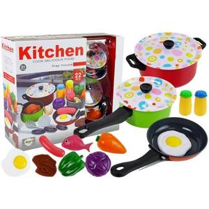 Set pentru bucatarie de joaca pentru copii, 22 piese, multicolor, LeanToys, 7390