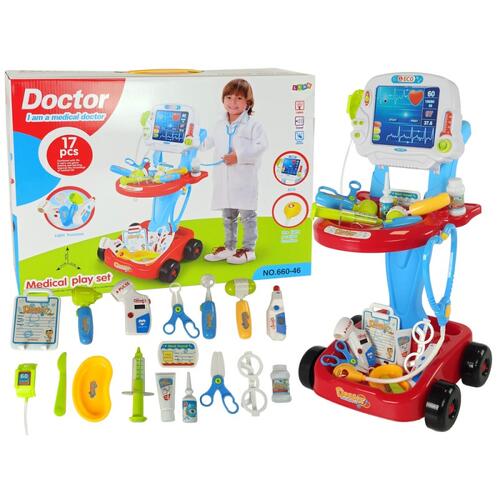 Set trusa doctor, tip carucior pentru copii, cu accesorii de jucarie, multicolor, LeanToys, 5929